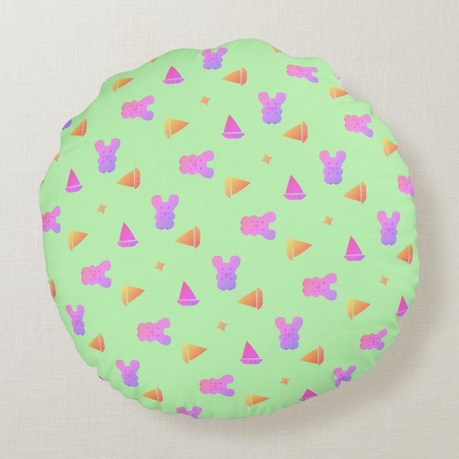 Coussins Ronds Souris mignonne Pastel avec Motif bateau sur Vert  (Dos)