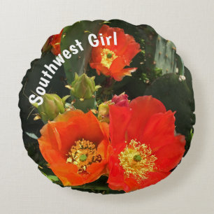 Coussins Ronds Southwest Girl Cactus Flower Photo Désert Floral