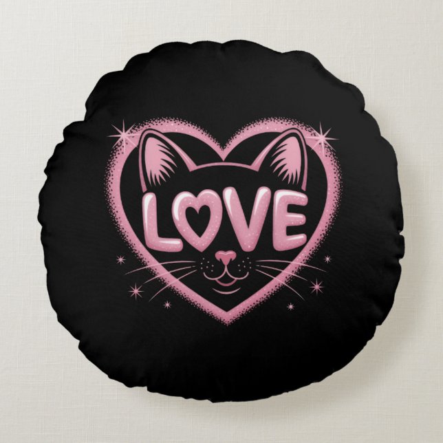 Coussins Ronds Sparkling Cat Love (Devant)