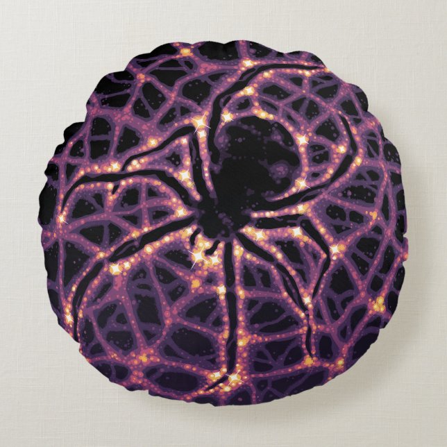 Coussins Ronds Spider Cosmic Web, Galaxie d'Halloween des horreur (Devant)