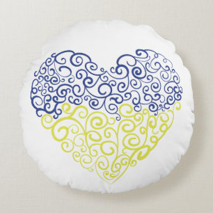 Coussins Ronds Spiral tourbillons mehandi coeur drapeau ukrainien