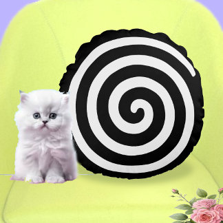 Coussins Ronds Spirale abstraite en noir et blanc