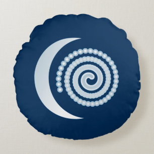 Coussins Ronds Spirale de lune d'argent sur bleu foncé