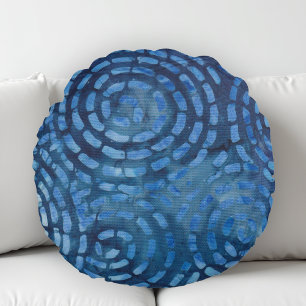 Coussins Ronds Spirales Abstraites Bleues Bohème Batik