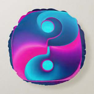 Coussins Ronds Spiritualité radiante : Yin Yang Vibrant rose et b