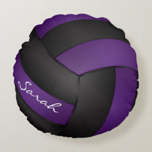 Coussins Ronds Sport pourpre et noir du nom   du volleyball  