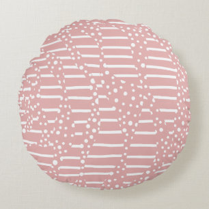 Coussins Ronds Spots et bandes 2 - Rose et blanc