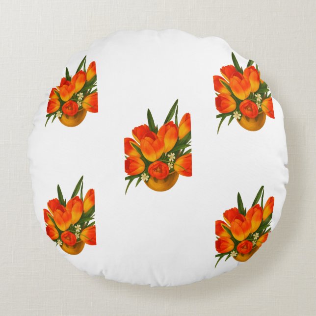 Coussins Ronds Spring Harmony – Orange & Yellow Tulips (Devant)