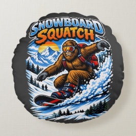 Coussins Ronds Squatch de snowboard – Bigfoot drôle en snowboard