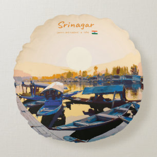 Coussins Ronds Srinagar, Inde - Bateaux Shikara du lac Dal