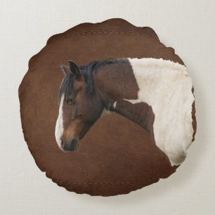 Coussins Ronds Stallion en cuir Faux et en pinte indienne