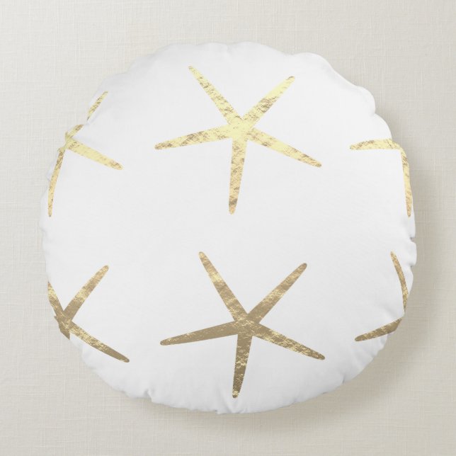 Coussins Ronds Starfish Motif Gold White Golden Beach Cadeau (Devant)