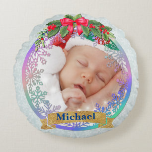 Coussins Ronds Statistiques de naissance de nouveau-né Noël, Anno