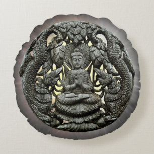 Coussins Ronds Statue du Bouddha asiatique