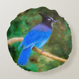 Coussins Ronds Steller's Jay Painting - Art original pour oiseaux