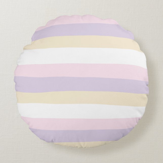 Coussins Ronds Stripes inégales - rose pastel, jaune et violet (Devant)