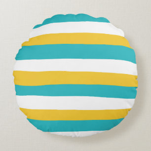 Coussins Ronds Stripes inégales - Turquoise et Jaune