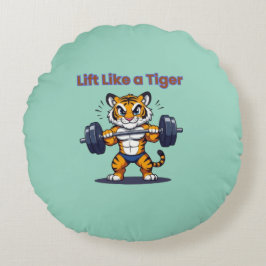 Coussins Ronds **Strong Tiger – Cute Tiger Lifting Weights Illust