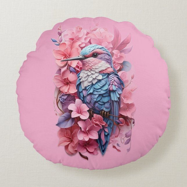 Coussins Ronds Stunning Pastel Hummingbird Floral Throw Pillow (Devant)