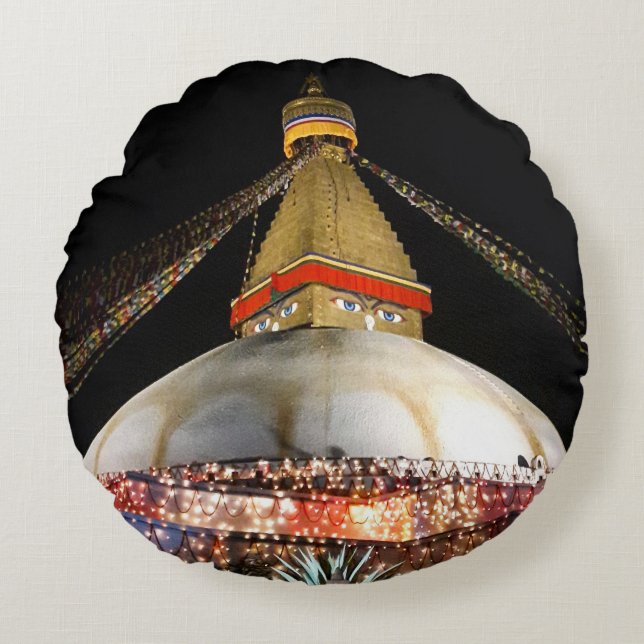 Coussins Ronds Stupa Boudhanath, Katmandou la nuit - Népal (Devant)