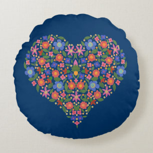 Coussins Ronds Style Art folklorique Coeur floral sur oreiller à 