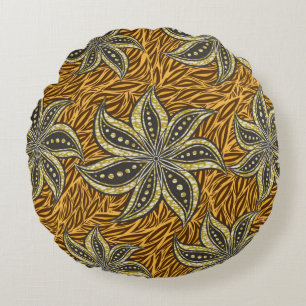 Coussins Ronds Style Batik Floral Abstrait africain
