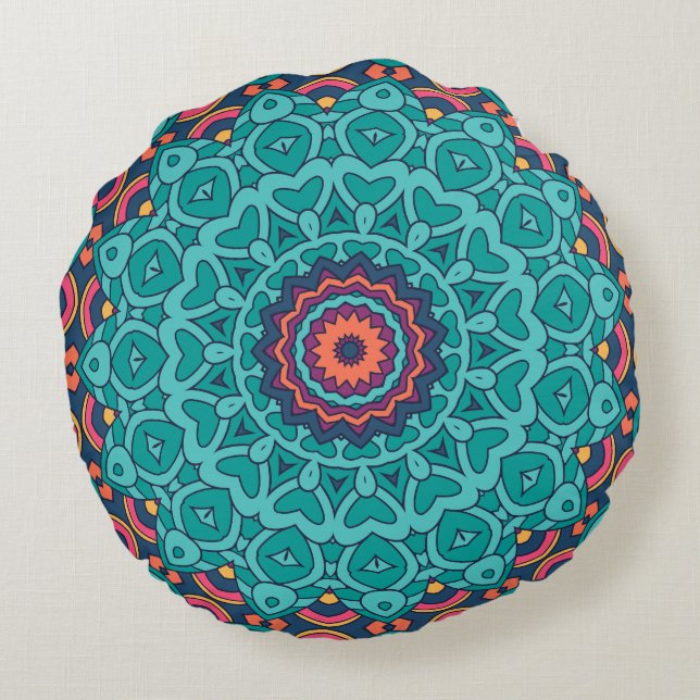 Coussins Ronds Style bleu et rose perse sans couture motif (Dos)