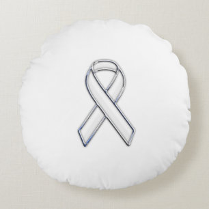 Coussins Ronds Style Chrome White Ribbon Sensibilisation