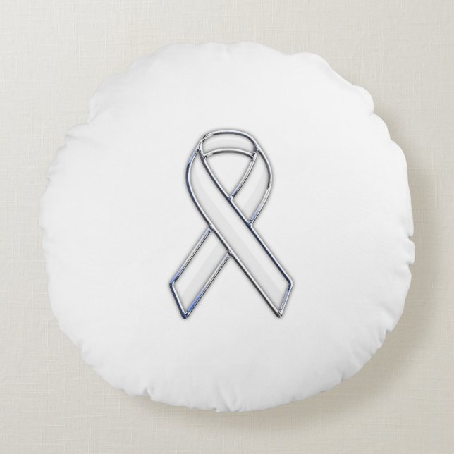 Coussins Ronds Style Chrome White Ribbon Sensibilisation (Devant)