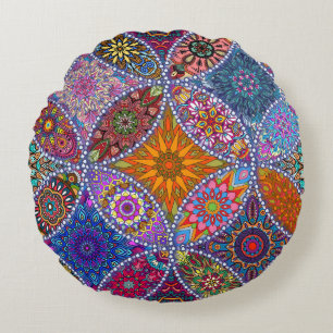 Coussins Ronds Style hippie coloré de motif d'édredon de mandal