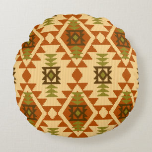 Coussins Ronds Style Navajo ethnique tribale géométrique transpar