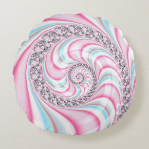 Coussins Ronds Sucre de canne bleu rose pastel Spiral Fractal
