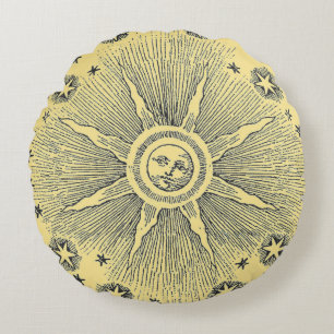 Coussins Ronds Sun Stars Antique Nuit Ciel Médiéval Zodiac