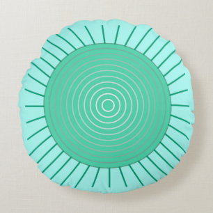 Coussins Ronds Sunburst géométrique moderne - Aqua et Seafoam Gre