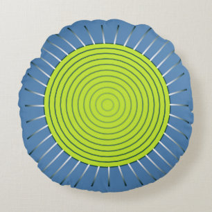 Coussins Ronds Sunburst géométrique moderne - Lime et bleu Denim