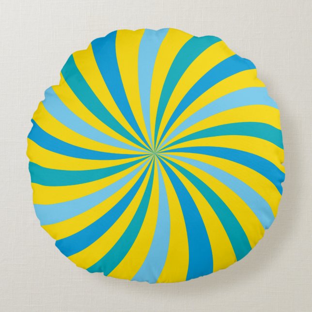 Coussins Ronds Sunshine Yellow et Blue Lollipop Swirl (Devant)