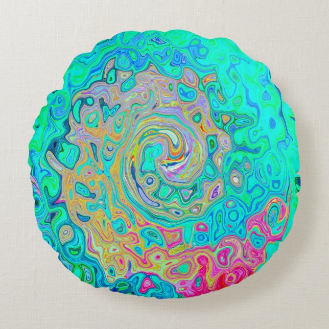 Coussins Ronds Super Abstrait Rainbow Liquid Swirl (Devant)