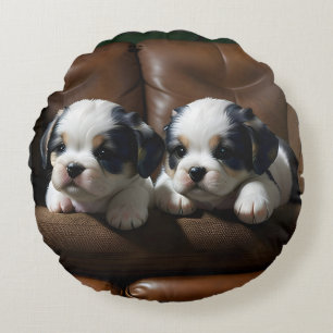 Coussins Ronds Super mignonne chiots sur le canapé 1