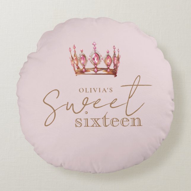 Coussins Ronds Sweet 16 Blush rose et or Anniversaire (Devant)