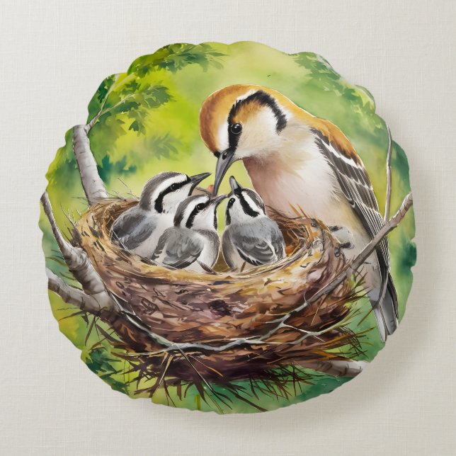 Coussins Ronds Sweet bird nest painting (Devant)