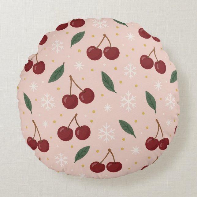 Coussins Ronds 🍒🌸Sweet Cherry Blush Snow Collection (Devant)