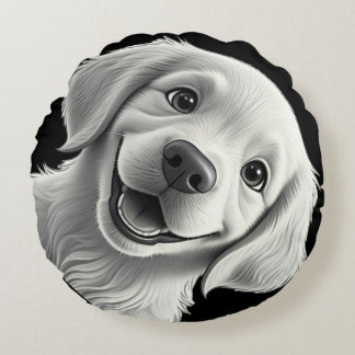 Coussins Ronds Sweet Golden Joy: Pixar-Style Puppy Friends