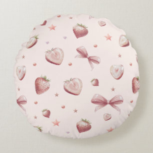 Coussins Ronds Sweet Rose fraise amour Coeur et étoiles