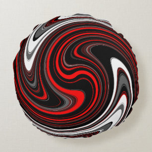 Coussins Ronds Swirl à peinture rouge noire