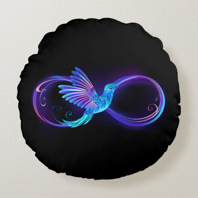 Coussins Ronds Symbole de Neon Infinity par Glowing Hummingbird (Devant)