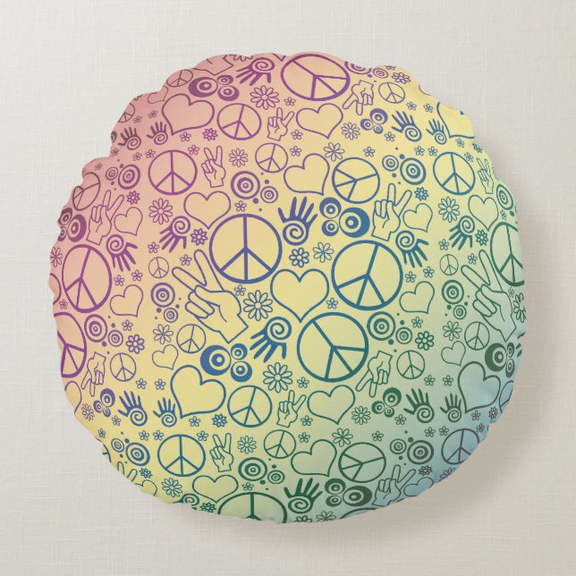 Coussins Ronds Symbole des signes de paix Rainbow (Devant)