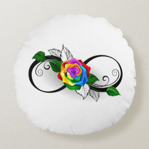 Coussins Ronds Symbole d'infini avec rose arc-en-ciel