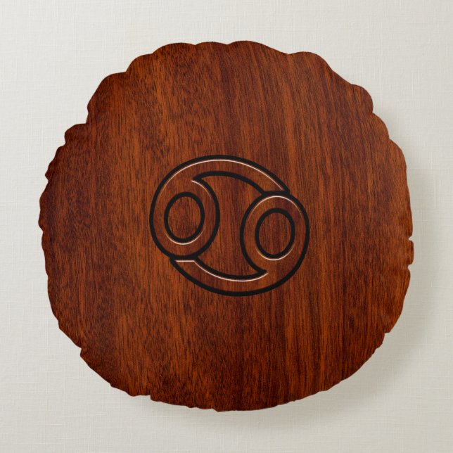Coussins Ronds Symbole du cancer du zodiaque sur le style bois de (Devant)