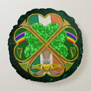 Coussins Ronds Symbole du patrimoine du trèfle celtique Inspiré d