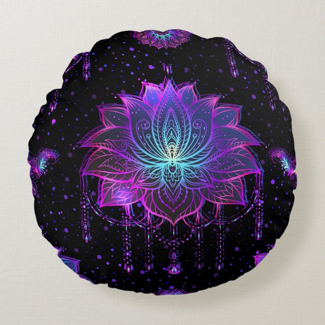 Coussins Ronds Symbole orange Lotus Fleur sans couture (Devant)